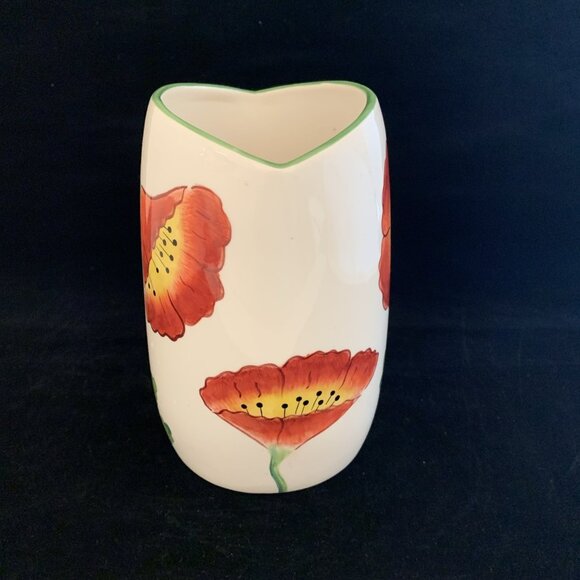 Poppies by Clay Art Hand Painted Oval Vase 7" 2001 Utensil Holder Pottery Vtg - Picture 6 of 12